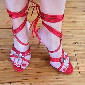 Sportmax Red Satin Gladiator Sandals